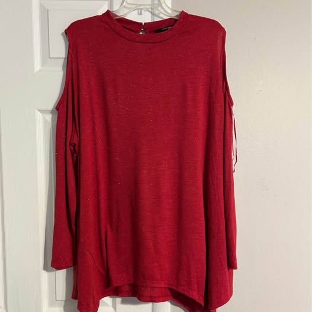 Style & Co Woman 3X Red Sparkle Cold Shoulder Tunic Top NWT Handkerchief
